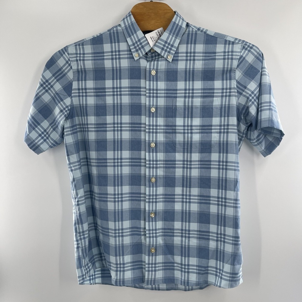 Orvis Mens Blue Plaid Short Sleeve Button Down Shirt 3JE5 035 Large